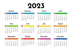 calendário para 2023 isolado em um fundo branco. domingo a segunda-feira, modelo de negócios. ilustração vetorial vetor