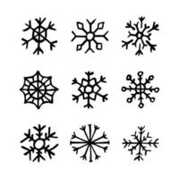 flocos de neve desenhados à mão sobre fundo branco. conjunto de nove flocos de neve escuros. elementos de decoração de natal e ano novo. ilustração vetorial. vetor