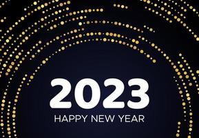 2023 feliz ano novo de padrão de brilho dourado em forma de círculo. ouro abstrato brilhante fundo pontilhado de meio-tom para cartão de felicitações de férias de natal em fundo escuro. ilustração vetorial vetor