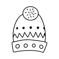 ícone de chapéu de inverno estilo doodle desenhado na mão. chapéu de malha quente com ponpon. isolado na ilustração vetorial de fundo branco. elemento para colorir. vetor