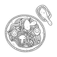 comida asiática. macarrão ramen em estilo doodle desenhado à mão. prato nacional picante da ásia. vetor isolado em um branco.