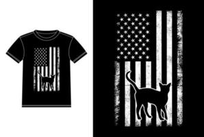 modelo de design de camiseta vintage de bandeira americana de gato abissínio, gato abissínio a bordo, vetor de adesivo de janela de carro para amantes de gatos, design de vestuário preto sobre branco