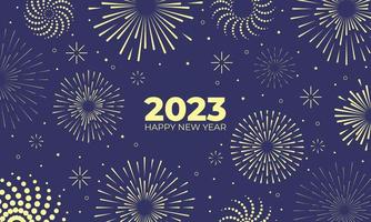 feliz ano novo 2023. elegante ilustração vetorial de fogos de artifício em fundo azul. conceito para decoração de férias, cartão, pôster, banner, panfleto vetor