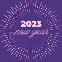 feliz ano novo 2023 tipografia gradiente moderna com fogos de artifício coloridos. conceito para decoração de férias, cartão, pôster, banner, panfleto vetor