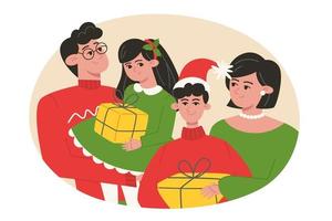 retrato de família de natal com resents em estilo simples vetor