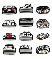 conjunto de coleção de sushi japonês vetor