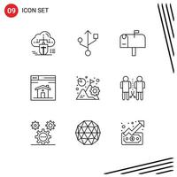 9 ícones criativos sinais modernos e símbolos de elementos de design de vetores editáveis de página de análise de postagem de negócios de crescimento