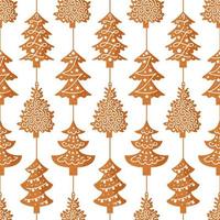Pão de gengibre. árvore de natal com bolas, decorada com glacê. padrão perfeito na forma de uma guirlanda de biscoitos tradicionais de férias. para papel de parede, impressão em tecido, embrulho, fundo vetor