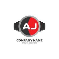 aj carta logo design ícone fitness e símbolo vetorial de música. vetor