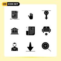 9 ícones criativos para design moderno de sites e aplicativos móveis responsivos. 9 sinais de símbolos de glifos em fundo branco. 9 pacote de ícones. vetor