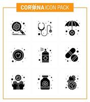 conjunto de ícones de prevenção de coronavírus 2019ncov covid19 estetoscópio de spray de mão maçã saudável vírus coronavírus 2019nov doença vetor elementos de design