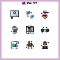 9 interface de usuário pacote de cores planas de linha cheia de sinais e símbolos modernos de elementos de design de vetores editáveis de xícara de computador de prêmio de praia