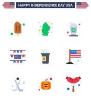 feliz dia da independência 4 de julho conjunto de 9 apartamentos pictograma americano dos estados decoração de festa americana cola américa editável dia dos eua vetor elementos de design