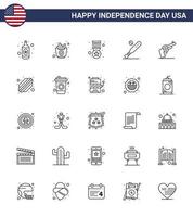 25 ícones criativos dos eua sinais modernos de independência e símbolos de 4 de julho da mão distintivo dos eua esportes beisebol editável dia dos eua elementos de design vetorial vetor