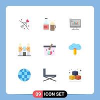 grupo de 9 sinais e símbolos de cores planas para parceiros diagrama de tendências de gráfico de negócios elementos de design vetorial editáveis vetor