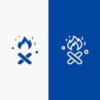 fire place canadá linha e ícone sólido de glifo banner azul linha e ícone sólido de glifo banner azul vetor