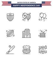 feliz dia da independência 4 de julho conjunto de pictograma americano de 9 linhas de tambor da independência escritório do dia americano editável dia dos eua vetor elementos de design