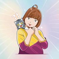 uma garotinha sorridente provocando um adorável gatinho ilustração vetorial download grátis vetor