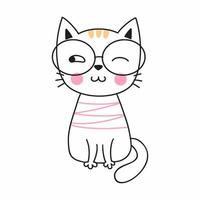 gato bonito doodle. gatinho com óculos. etiqueta engraçada do bebê. vetor