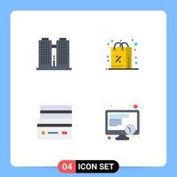 4 conceito de ícone plano para sites móveis e aplicativos que constroem compras de trabalho de crédito pagamento elementos de design de vetores editáveis