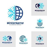 conjunto de modelo de logotipo do mundo de inverno, vetor de design de logotipo de inverno