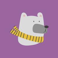 cabeça de urso polar branco de natal. ilustração vetorial de urso bonito dos desenhos animados no lenço amarelo quente para cartões, impressões vetor