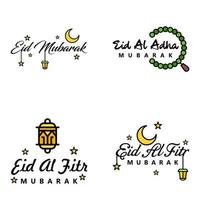 pacote vetorial de 4 textos de caligrafia árabe eid mubarak celebração do festival da comunidade muçulmana vetor