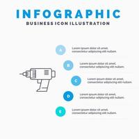 ícone de linha de eletrônicos sem fio de máquina de energia de perfuração com fundo de infográficos de apresentação de 5 etapas vetor