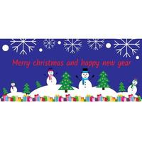 banner de natal com bonecos de neve, presentes e pinheiros vetor