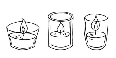 conjunto de velas acesas. ilustração de rabiscos. clipart desenhado à mão para cartão, logotipo, design vetor