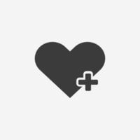 coração médico, saúde, mais, saúde, mais, cardiologia, sinal de símbolo isolado de vetor de ícone de batimento cardíaco