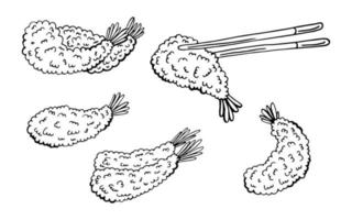 wset de camarões fritos ou tempura isolado em um fundo branco. ilustração vetorial de desenho animado vetor