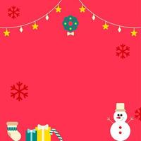 fofo feliz natal feliz ano novo boneco de neve cana-de-doce meia presente presente guirlanda de natal floco de neve estrela decorativa luz quadrada cartão postal cartaz promoção banner fundo vermelho modelo de espaço de cópia vetor