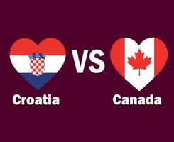 coração de bandeira croácia e canadá com design de símbolo de nomes europa e américa do norte vetor final de futebol países europeus e norte-americanos ilustração de equipes de futebol