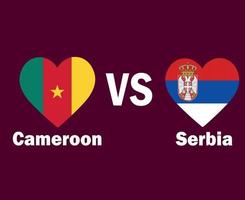 coração de bandeira de camarões e sérvia com design de símbolo de nomes europa e áfrica vetor final de futebol países europeus e africanos ilustração de equipes de futebol