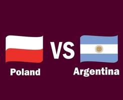 fita de bandeira da polônia e argentina com design de símbolo de nomes américa latina e europa vetor final de futebol ilustração de times de futebol de países latino-americanos e europeus