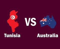 mapa da tunísia e da austrália com design de símbolo de nomes ilustração de times de futebol de países africanos e asiáticos vetor final de futebol de áfrica e ásia