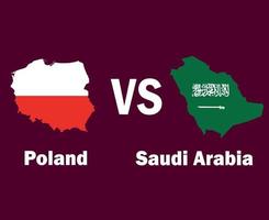 mapa da polônia e arábia saudita com design de símbolo de nomes europa e ásia vetor final de futebol ilustração de times de futebol de países europeus e asiáticos