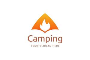 logotipo de acampamento simples com forma de tenda e fogo vetor