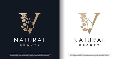 logotipo da letra v com vetor premium de conceito de beleza natural