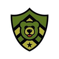 design de logotipo de etiqueta de distintivo de escudo de urso militar vetor