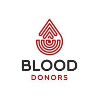 gotas de sangue vermelho e símbolo ilimitado. inspiração de design de logotipo de doadores de sangue vetor