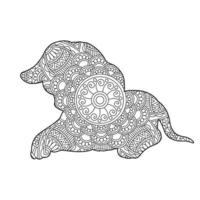 página de coloração de mandala de cachorro para adultos livro de colorir de animais florais isolado em ilustração vetorial de página de coloração antiestresse de fundo branco vetor