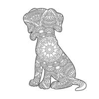 página de coloração de mandala de cachorro para adultos livro de colorir de animais florais isolado em fundo branco página de coloração antiestresse ilustração vetorial vetor