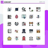 25 interface do usuário linha cheia pacote de cores planas de sinais e símbolos modernos de dispositivos dns lupa cabos computadores editáveis elementos de design vetorial vetor