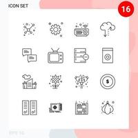 pacote de linha vetorial editável de 16 contornos simples de assistir mensagem de projetor de televisão bate-papo elementos de design vetorial editável vetor