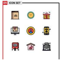 9 interface do usuário pacote de cores planas de linha cheia de sinais e símbolos modernos do timer do produto dos namorados amor por computador elementos de design de vetores editáveis