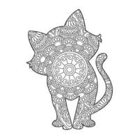 página de coloração de mandala de gato para adultos livro de colorir de animais florais isolado no fundo branco página de coloração antiestresse ilustração vetorial vetor