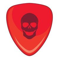palheta de guitarra vermelha com um ícone de caveira, estilo cartoon vetor