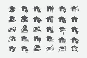 conjunto de ícones plana em casa. pacote de ícones de casa. ícones de construção residencial. pagina inicial. propriedade. ícones imobiliários. ilustração vetorial vetor